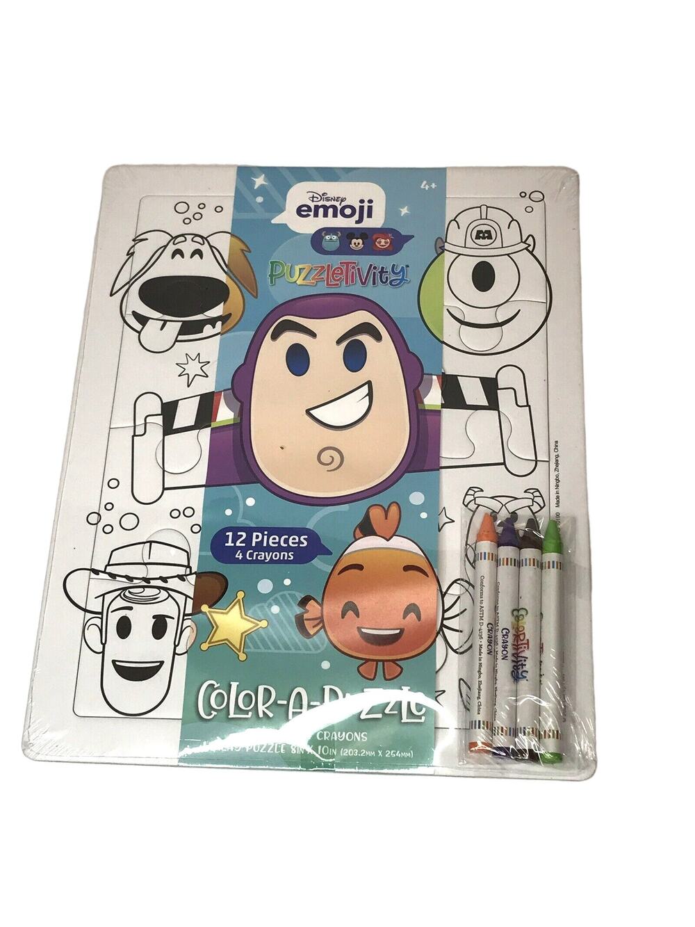 Disney Puzzletivity Emoji Color-A-Puzzle 4 Crayons Kids Activity 12 pcs